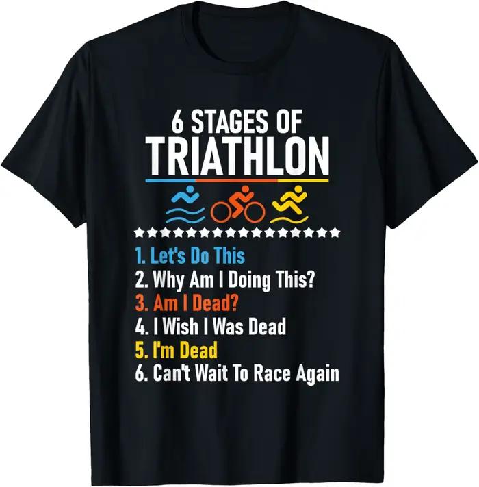 6 étapes de Triathlon-athlète course natation cyclisme T-Shirt imprimé sur demande Streetwear