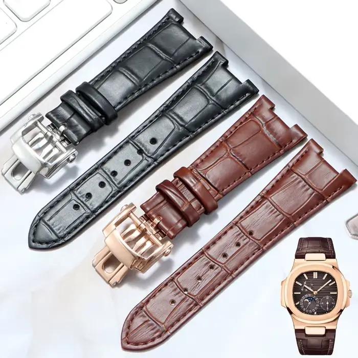 Bracelet de montre en cuir véritable adapté à Patek Philippe 5711 5712G Nautilus 25mm x 13mm