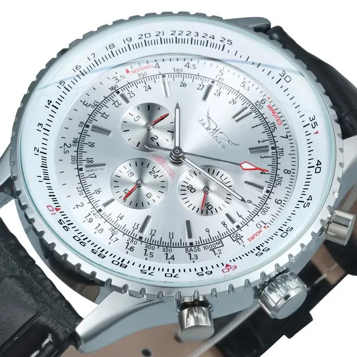 Montre automatique de sport JARAGAR pour hommes, multifonctionnelle avec sous-cadrans, montres mécaniques de marque haut de gamme, bracelet en cuir de luxe