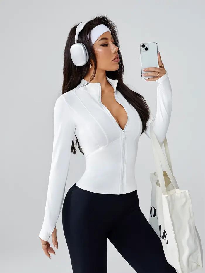 Veste de sport ajustée à manches longues pour femme pour le printemps et l'automne – Idéal pour la course