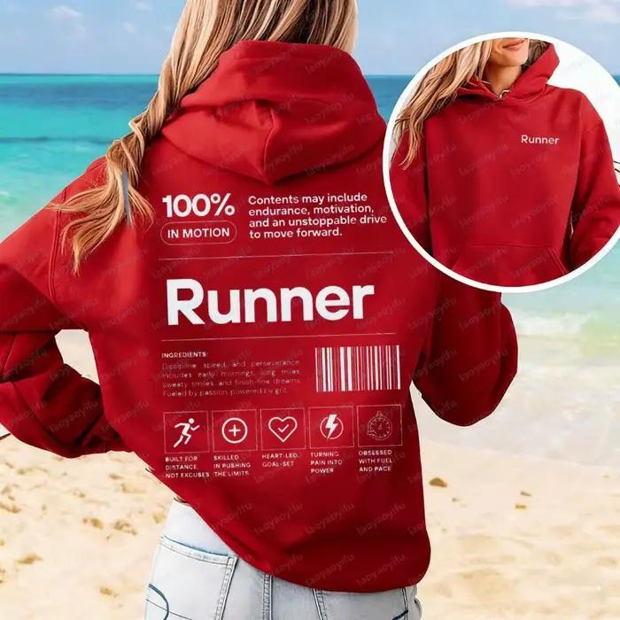 Sweat à capuche amusant pour coureurs, cadeau de marathon pour les coureurs, t-shirt motivant pour équipe de course, pull personnalisable avec informations nutritionnelles pour athlètes, style décontracté, doublure en laine, polyester et coton, pour les femmes, occasions spéciales et entraînement sp