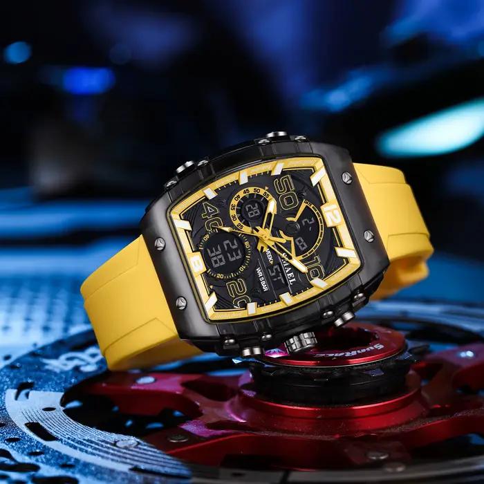 SMAEL marque 8109 nouvelle montre électronique mode carré double affichage étanche lumineux multicolore pour hommes