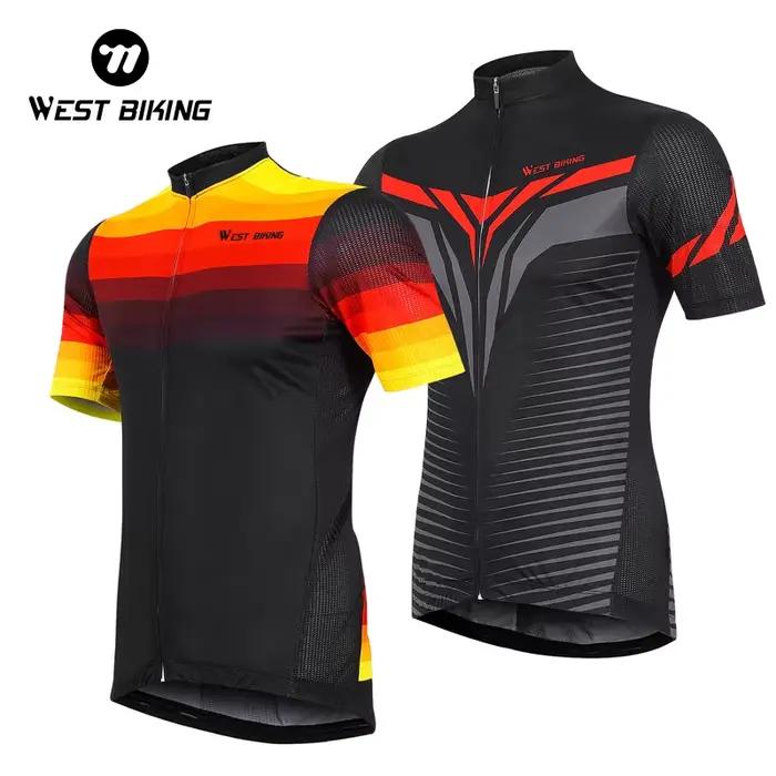 Maillot de cyclisme West Biking à manches courtes pour hommes, maillot de vélo de haute qualité, chemise d'été séchage rapide, maillot sport VTT de route polyester résistant occasions spéciales