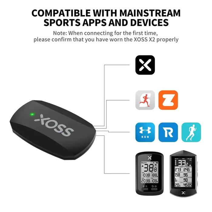 Sangle de Poitrine XOSS X2 Moniteur de Fréquence Cardiaque pour Cyclisme Course Randonnée Compatible Bluetooth ANT+ Blanc Bourgogne
