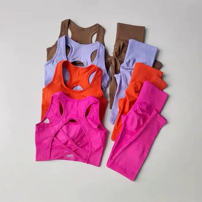 Ensemble 2 pièces de vêtements de sport pour femme : Soutien-gorge de fitness professionnel antichoc à dos élégant et Leggings de course et de yoga
