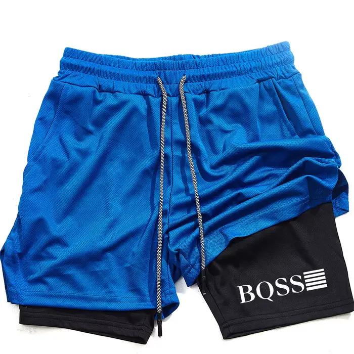 Shorts de course pour hommes été fitness gym entraînement 2 en 1 shorts de sport séchage rapide jogging shorts à double couche tricoté polyester confortable durable