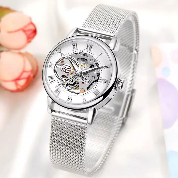 Montre Femme Forsining 2026 Luxe Squelette Argent Bracelet Étanche Mécanique Cadeau