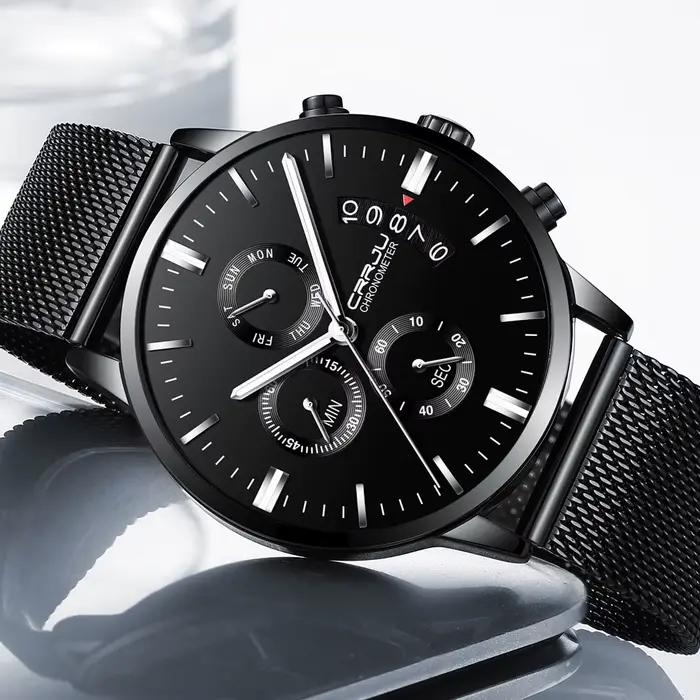 CRRJU Nouvelle montre-bracelet sport étanche pour homme avec bracelet milanais, chronographe militaire à quartz, montres robustes, montre de mode masculine