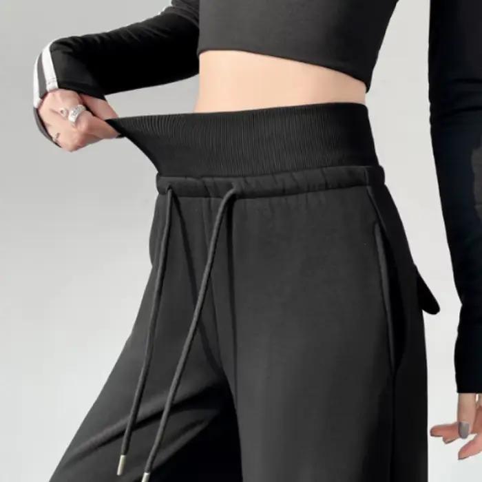 Pantalon de sport gris taille haute pour femmes ample amincissant jambes droites jambes larges pantalon de survêtement américain occassions festival musique