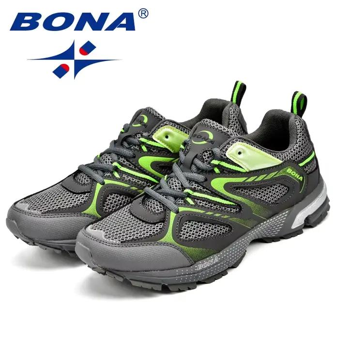 BONA nouveauté Style classique hommes chaussures de course vache fendu maille