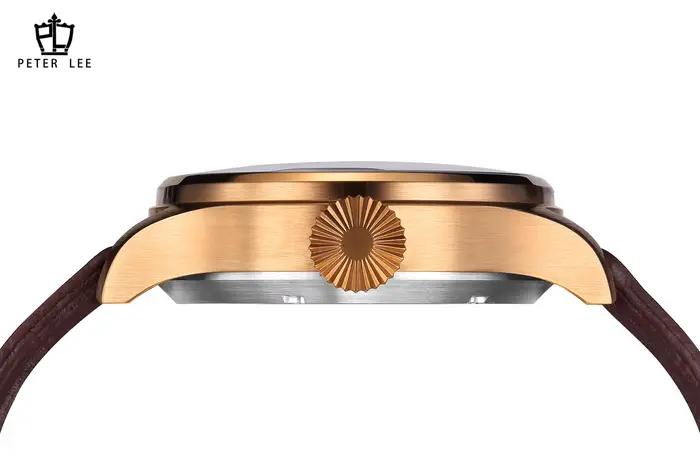 Marque de luxe PETER LEE mouvement automatique mécanique pilote montres pour homme élégant lumineux aviateur cuir mâle cadeaux montre