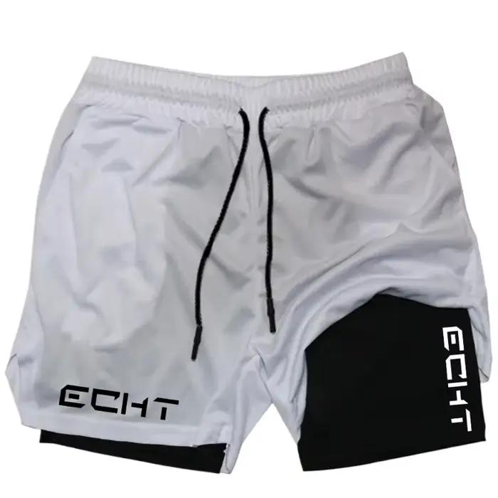 Shorts de course pour hommes, fitness, gym, entraînement, 2-en-1, sport, séchage rapide, jogging, mode, double compartiment, poche pour téléphone, boucle pour serviette