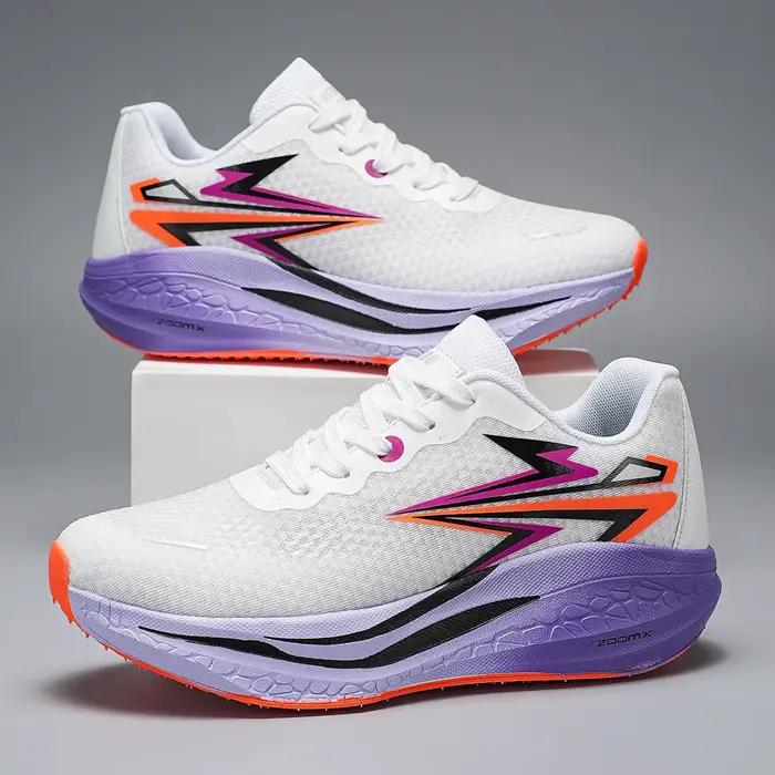 Nouvelles baskets de course homme 2025 stabilisantes en polyester respirant, semelles EVA et cuir collé pour demi-marathon et cross-country, disponibles en bleu ciel, beige, bleu et noir