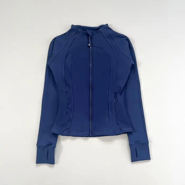 Veste de course pour femmes avec fermeture éclair et trous pour pouces coupe cintrée polyester pour sorties sportives automnales et hivernales