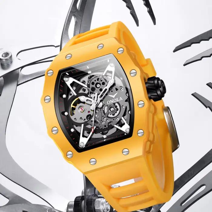 Montre automatique mécanique pour homme ONOLA, bracelet en silicone sport, montre étanche