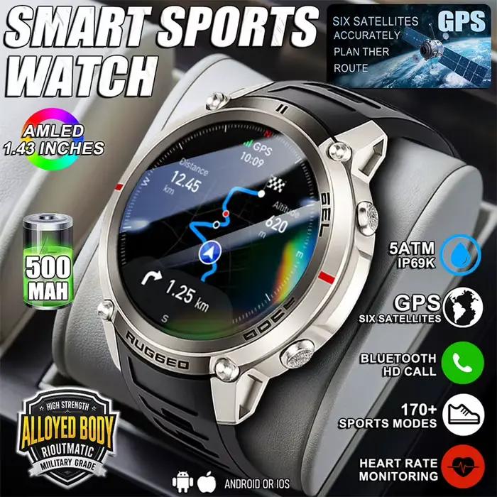 Nouvelle Montre Connectée GPS Six Étoiles 2026 pour Navigation Extérieure avec Cartes Hors Ligne, Étanchéité 5ATM, Appel Bluetooth et Bracelet Sportif