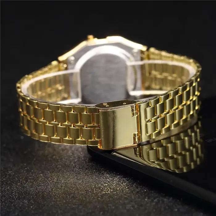 Montres numériques LED en acier inoxydable pour hommes montre électronique de luxe en or argent