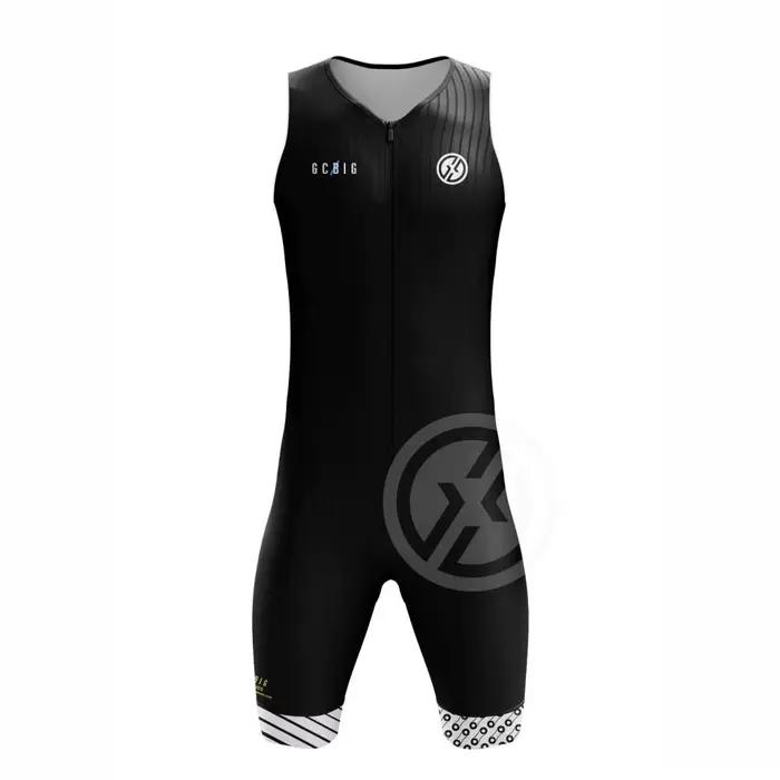 Combinaison de cyclisme en fibre Trisuit trempée sans manches avec coussin de pantalon en éponge pour hommes, vêtements de vélo une pièce, ensembles d'équipe professionnelle pour sorties et compétitions