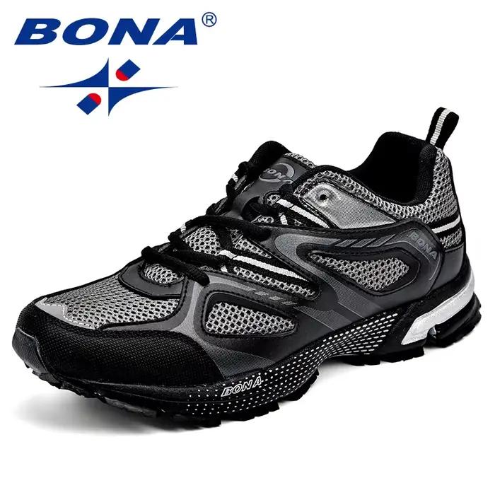 BONA nouveauté Style classique hommes chaussures de course vache fendu maille