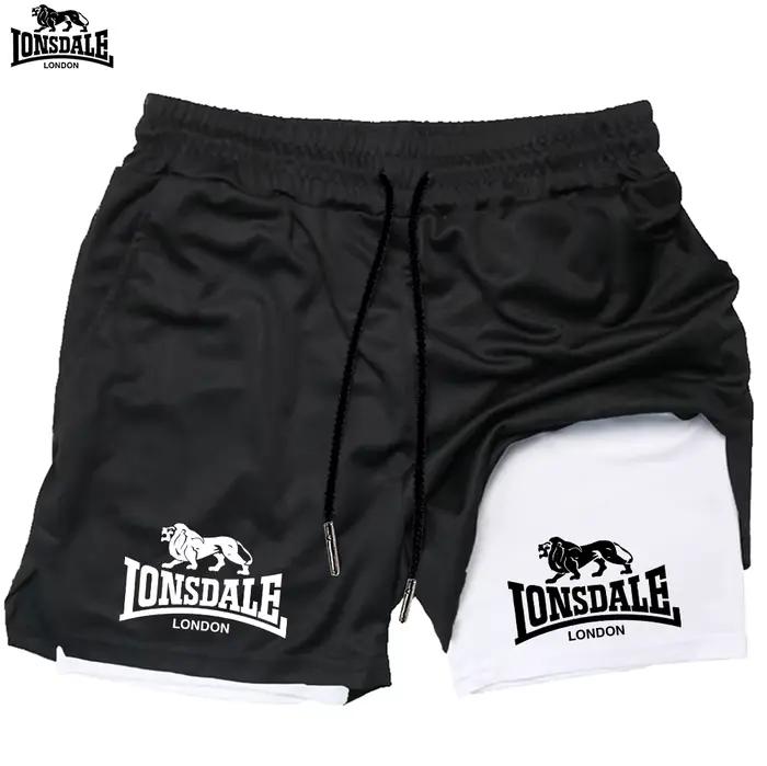 Short de sport LONSDALE imprimé à motifs pour hommes, double couche, séchage rapide, pour fitness, loisirs en plein air, entraînement et sport quotidien