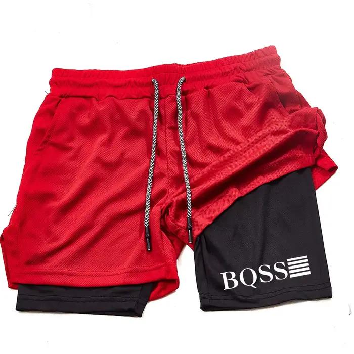 Shorts de course pour hommes été fitness gym entraînement 2 en 1 shorts de sport séchage rapide jogging shorts à double couche tricoté polyester confortable durable