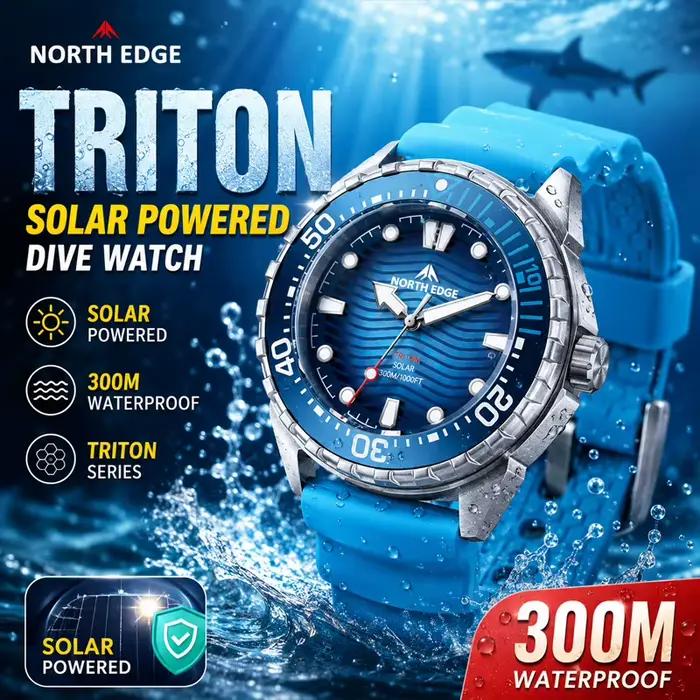 NORTH EDGE 2026 Nouvelle montre de plongée solaire TRITON pour hommes