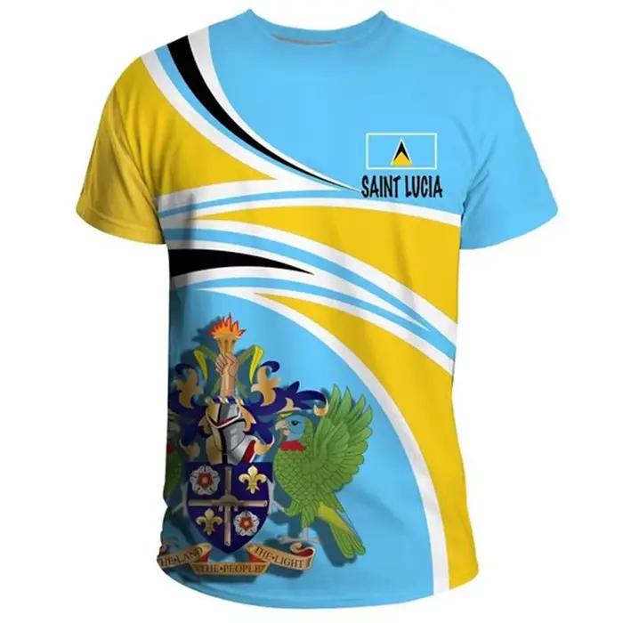 T-shirt de sport imprimé en 3D pour hommes, manches courtes, col rond, blason, sensation de Sainte-Lucia, chemises respirantes décontractées