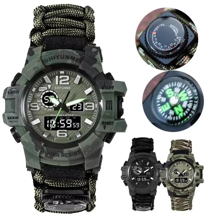 Survie en plein air Montre Multifonctionnel Étanche Militaire Tactique Paracord Montre Bracelet Camping Randonnée D'urgence
