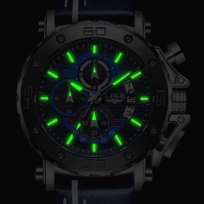 Nouvelle Montre LIGE Luxe Pour Hommes Montres Militaires En Acier Inoxydable Bracelet En Cuir Résistante À L'Eau Chronographe Montres De Mode Pour Hommes Occasions Spéciales