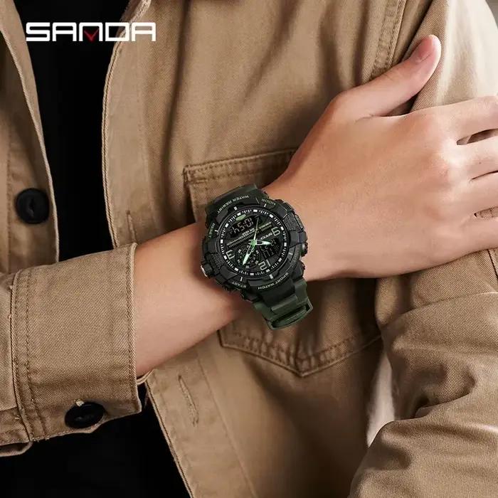 SANDA hommes montres 5ATM étanche Sport montre militaire homme alarme chronomètre Quartz montre-bracelet