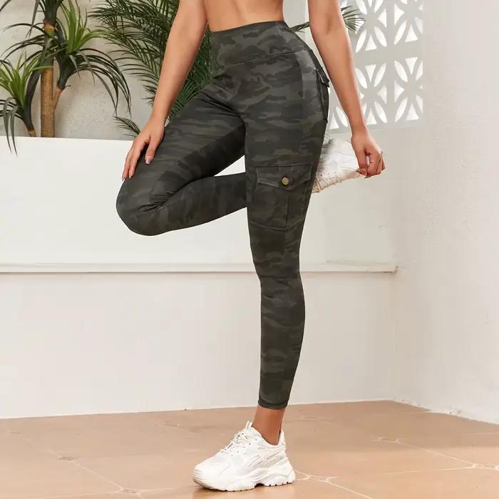 CHRLEISURE Pantalon de yoga de travail camouflage à impression numérique Legging de sport sans couture avec poche Gym