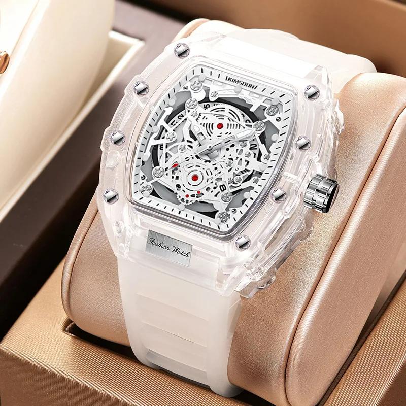 UTHAI BK134 montre à la mode pour hommes en forme de baril montre à quartz étanche transparente horl