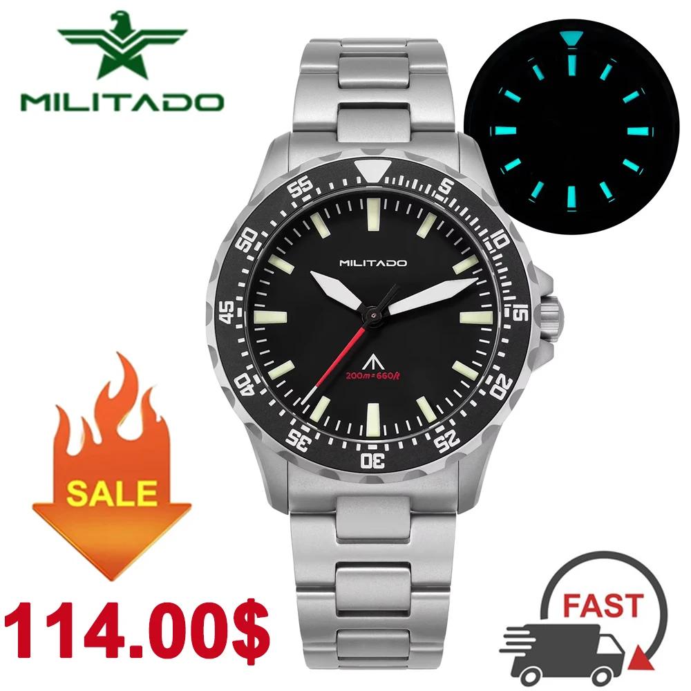 Militado ML16 montre à Quartz VH31 mouvement de balayage saphir Super Luminova montres en acier inoxydable 200m montre-bracelet étanche