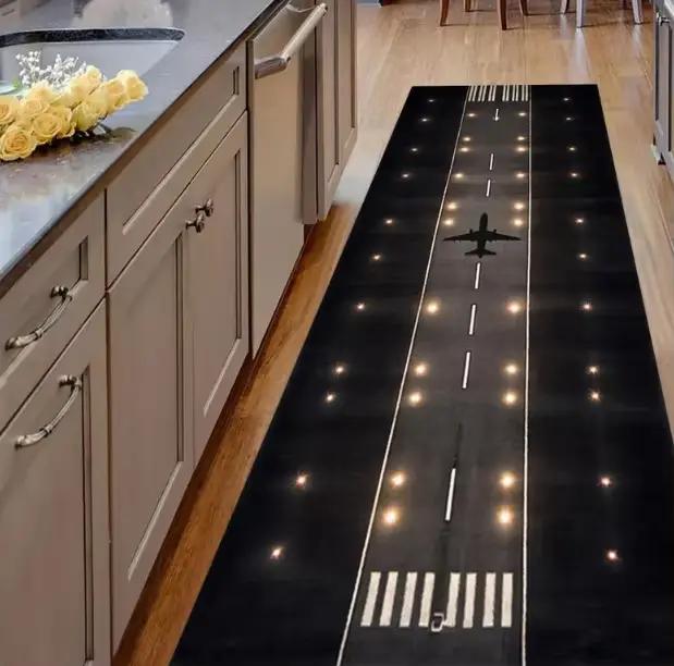 Tapis de course d'avion, Base en coton, impression 3D, noir et or, Jet, moderne, salon, maison, cuis