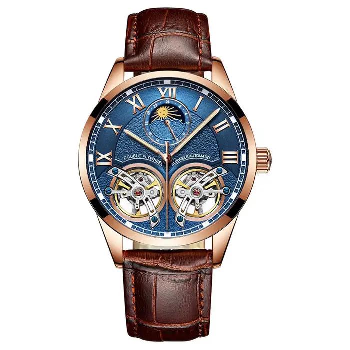 Ailang montre pour hommes double volant 2020new cuir mode acier inoxydable automatique phase de lune