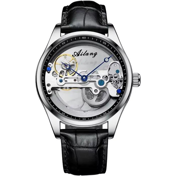 AILANG 8625 Montre mécanique automatique à visiblisation du mouvement, bracelet en cuir, marque de l