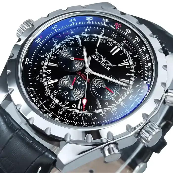 Montre de pilote de luxe pour homme - Mouvement mécanique automatique, affichage 24 heures, bracelet