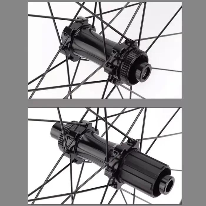 Roue d'essieu traversant de vélo de route en Fiber de carbone, 100x12mm, 142x12mm, frein à disque à