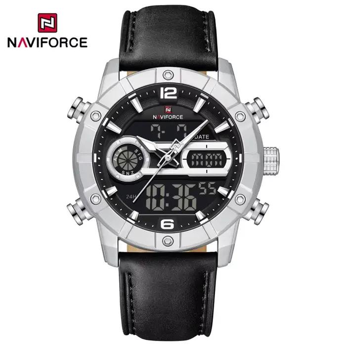 NAVIFORCE NF9263 montre étanche affichage lumineux bracelet en cuir véritable multi-fonction chronog