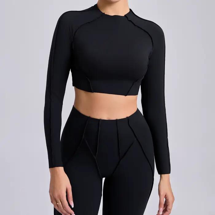 Haut de sport à manches longues pour femme, T-shirt de gym, vêtements de Pilates, tenue de sport, ch