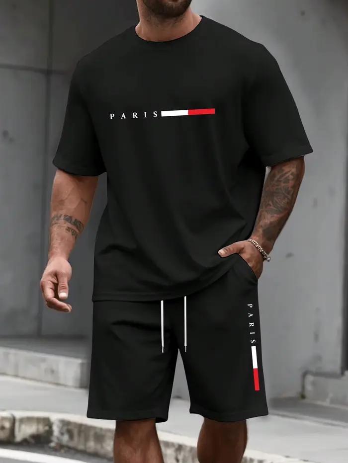 Survêtement pour homme 2 pièces Ensemble short et t-shirt à col rond à manches courtes pour homme,