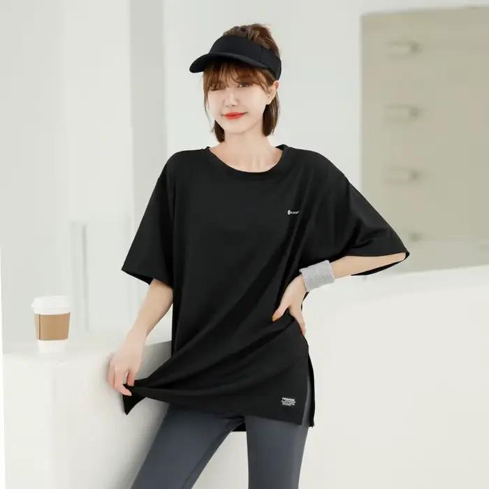 T-shirt de Course à Manches Courtes et Col Rond pour Femme, Vêtement d'Été Doux, à vaccage Rapide, d