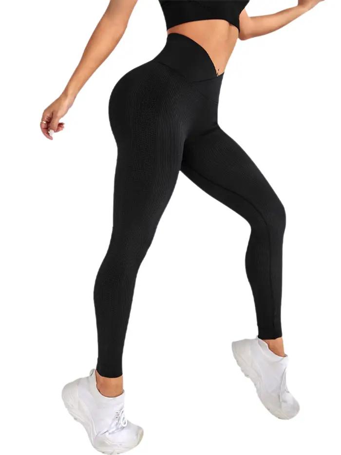 Leggings d'entraînement pour femmes, taille croisée, élastique, fesses à bulles, Fitness, Yoga sans