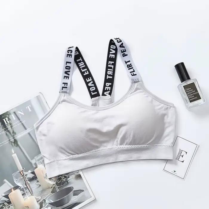 Soutien-gorge de sport sans armatures pour femme, avec larges bretelles à lettres, confortable, sans