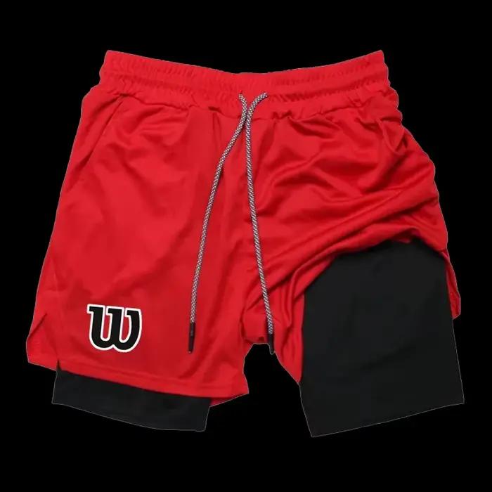 Hommes 2 en 1 Double couche short de course sport décontracté gymnastique entraînement marque maille respirant