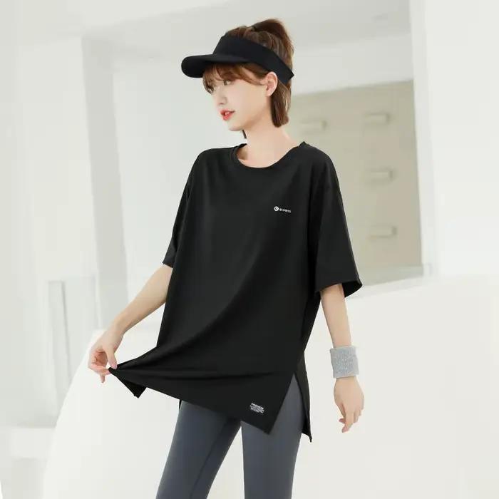 T-shirt de Course à Manches Courtes et Col Rond pour Femme