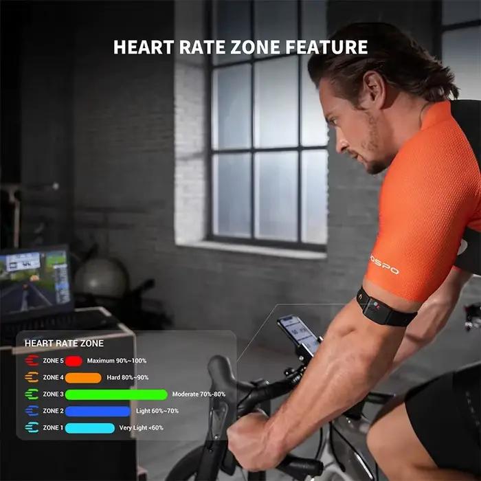 COOSPO HW9 brassard moniteur de fréquence cardiaque avec Zones HR/capteur HRM de calories pour le cyclisme de fitness