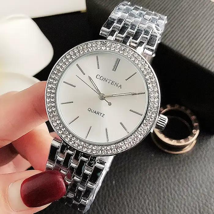 Montres pour femmes de luxe en acier inoxydable strass