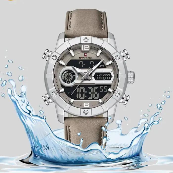 NAVIFORCE NF9263 montre étanche affichage lumineux bracelet en cuir véritable multi-fonction chronographe compte à