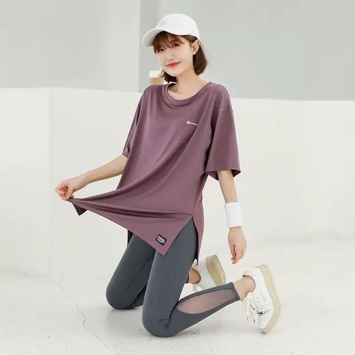 T-shirt de Course à Manches Courtes et Col Rond pour Femme